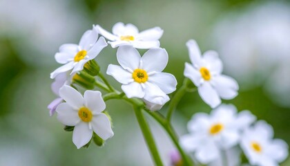 Obraz premium Cluster of small, white flowers with yellow centers, softly blurred background