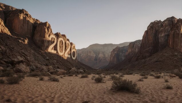 Grand Canyon Landscape with 2026 Year Inscription.