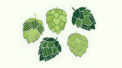 Illustration of Green Hop Cones on White.