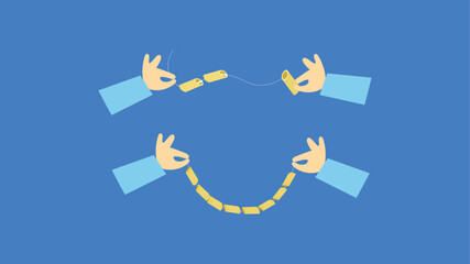 Hands in handcuffs. Vector illustration in a flat style on a blue background.