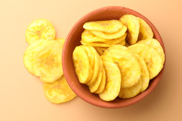 Banana chips is a deep-fried or dried,  crispy slice of banana. 