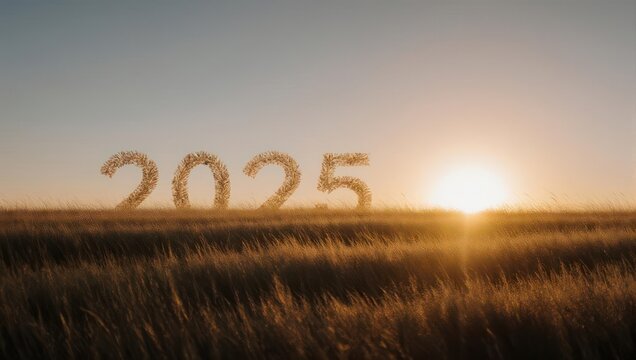 Golden Horizon - 2025 Dawns Over a Wheat Field at Sunrise.