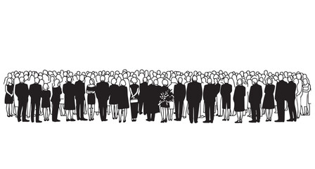 Abstract silhouette sketch black flat funeral crowd. Funeral ceremony
