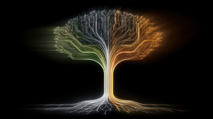 Abstract Tree of Knowledge and Growth with Colorful Branches and Roots.
