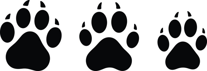 Three black paw print silhouettes of varying sizes on a white background footprint animal