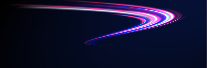 Abstract background in blue and purple neon glow colors. Vector png blue glowing lines air flow effect. Speed connection background.
