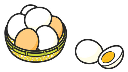 かごに盛ったたまご、ゆでたまご