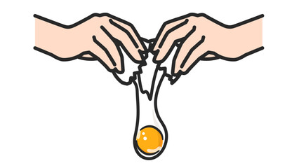 卵を両手で割る動作
