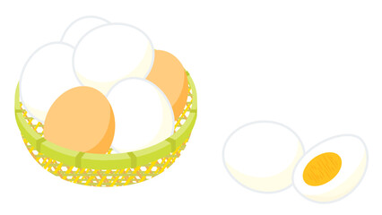 かごに盛ったたまご、ゆでたまご