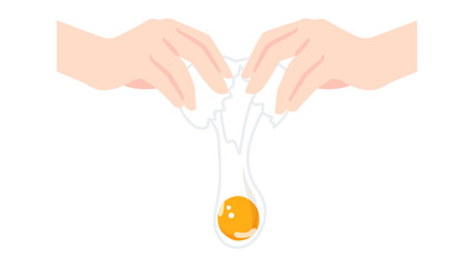 卵を両手で割る動作