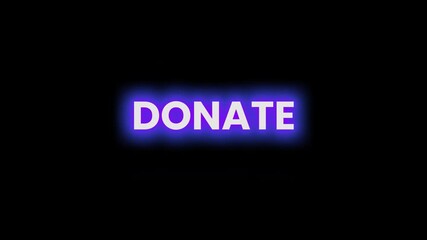 Purple Glowing Donation Text Animation on Black Background