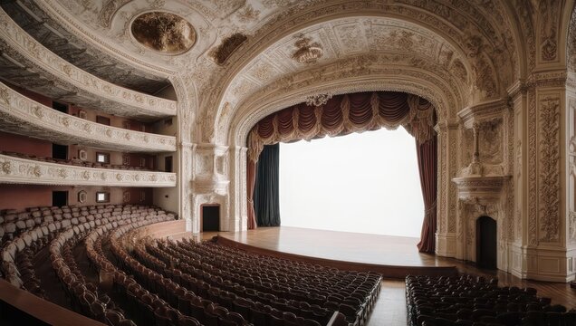Grand Theater Interior with Stage and Seating.