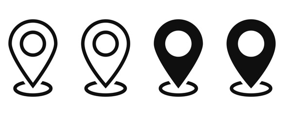 Map pin location icons set , clean navigation symbols ideal for maps, GPS, apps, websites, and UI interface design. in outline and solid styles