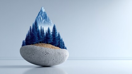 Natures Harmony - Mountain and Forest Reflected in a Stone.