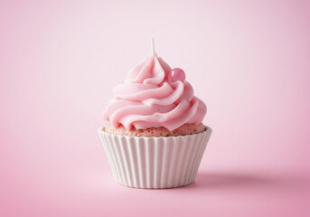 A Sweet Strawberry Swirl Cupcake with Pink Frosting on a Pastel Background
