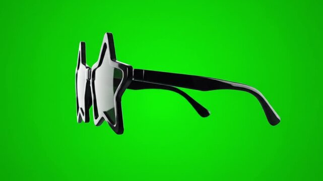 Close-up of futuristic cat ear sunglasses on a green background