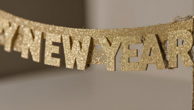Golden New Year Banner Decoration for Festive Celebrations.