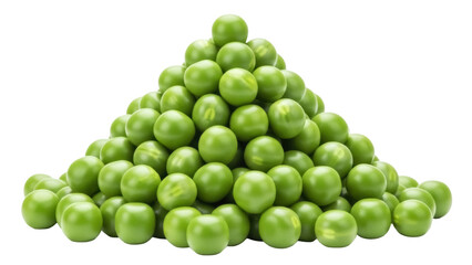 Isolated heap of fresh green peas arranged in a pyramid shape, a wholesome vegetable