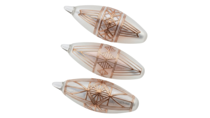 Isolated Art Deco style glass pendants, geometric designs, elegant ornaments, fine art