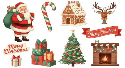 Fototapeta premium Set of christmas decorative elements isolated on transparent background
