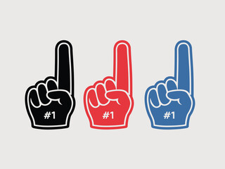 Obraz premium Foam finger sports illustration showing number one fan hands in black red and blue colors for cheering culture