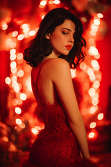 Fototapeta premium Modern Red Christmas Background for Fashion Model Photoshoot