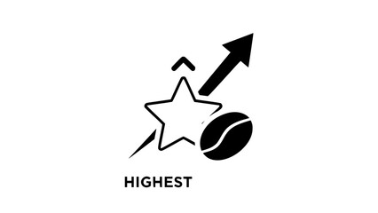 Coffee bean and star achieve peak rating showing upward trend on white or Aromatic coffee bean aims for successful rating in minimalist upward achievement design