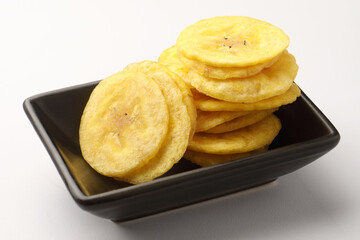Banana chips is a deep-fried or dried,  crispy slice of banana. 