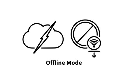 Disconnected cloud icon with lightning displays network outage on white or Wireless signal interrupted icon shows offline connection on backdrop