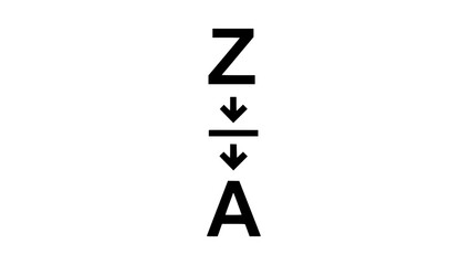Z to A conversion process diagram illustrates flow direction on white or Black letters showing downwards arrows represent reverse alphabetization concept