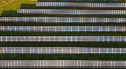 Aerial photograph of solar farm in Cressing Essex on sunny day renewable energy