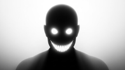 Terrifying shadow creature with glowing eyes and sinister grin, perfect for horror themes, dark fantasy, or suspenseful thriller designs