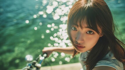 Youthful Joy: A Girl on a Bicycle by the Ocean