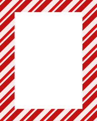 Fototapeta premium Candy cane christmas frame with blank space. Christmas border frame. Merry Christmas Candy cane rectangle frame card elements decoration. New Year picture frame ribbon with red, white or green stripes