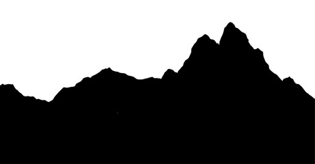 Mountains silhouettes landscape background. Rocky panorama with mountains skyline and pine tree forest. Scenery with slopes, vector cartoon illustration