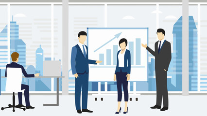 Obraz premium Business team discussing data on graph in modern office setting