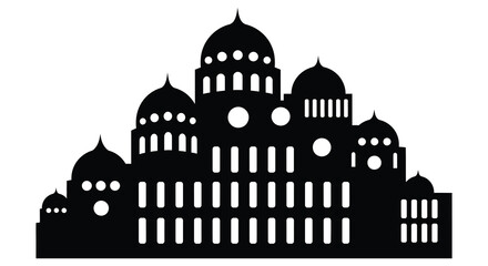 Detailed black silhouette of a majestic eastern palace with intricate architectural details silhouette