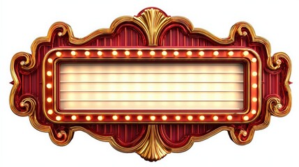 A vintage marquee sign with ornate detailing and light bulbs, designed for announcements or advertisements, featuring a blank space for customizable messages.