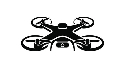 A modern quadcopter drone design featuring four rotors and a camera in black silhouette