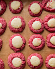 Freshly Baked Red Velvet Thumbprint Cookies with Cream Cheese Filling – Holiday Treat