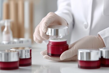 Laboratory Technician Testing Cosmetic Cream for Quality Control