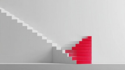 Abstract staircase art with red accent