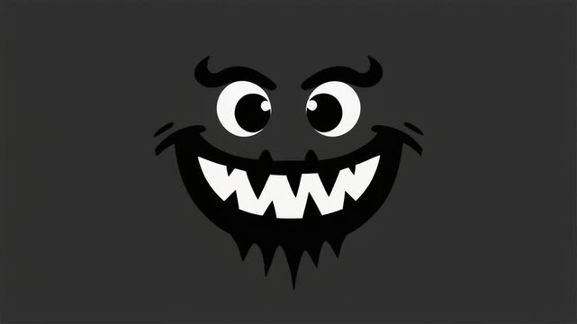 Spooky Halloween character illustration with sharp teeth and wide eyes, a dark and whimsical design