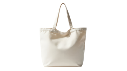 Plain white canvas tote bag with handles on a transparent background, ready for customization or everyday use.