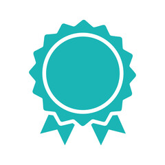 Teal badge icon with ribbon on white