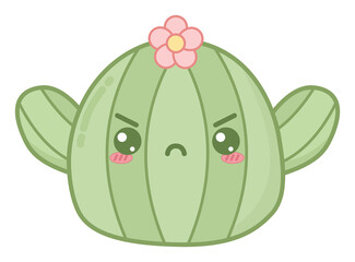 Angry Grumpy Cactus Character Sticker Frowning
