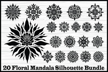 20 Floral Mandala Silhouette Bundle