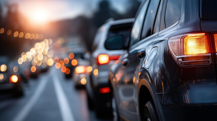 Highway congested with prolonged traffic jam caused by high traffic intensity, extended vehicular backup, heavy congestion scenario, sustained gridlock situation, road capacity overload, with