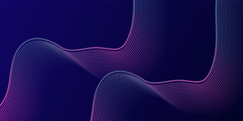 Abstract background featuring smooth flowing gradient lines in purple and blue tones on a dark navy background. Modern and elegant digital wave design.