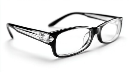Glasses with black frames on white background